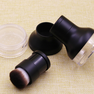 loose powder bottle packaging 10g black plastic round empty makeup loose powder container  with brush