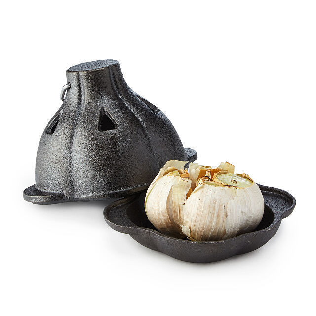 Pre-Seasoned Cast Iron Garlic Roaster Bake and Serve Fresh Roasted Garlic for Kitchen Oven or BBQ Grill Garlic Baker