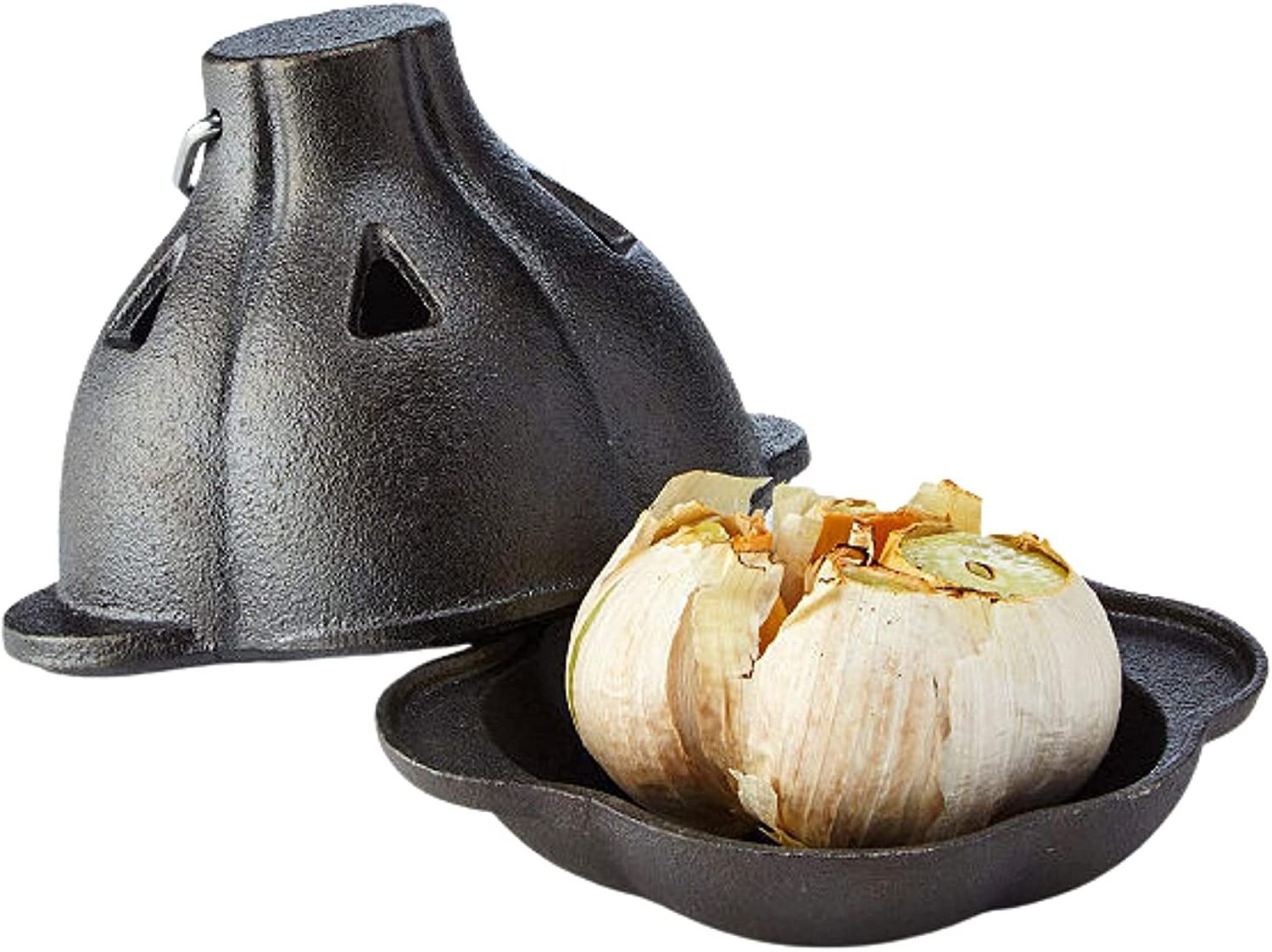 Pre-Seasoned Cast Iron Garlic Roaster Bake and Serve Fresh Roasted Garlic for Kitchen Oven or BBQ Grill Garlic Baker