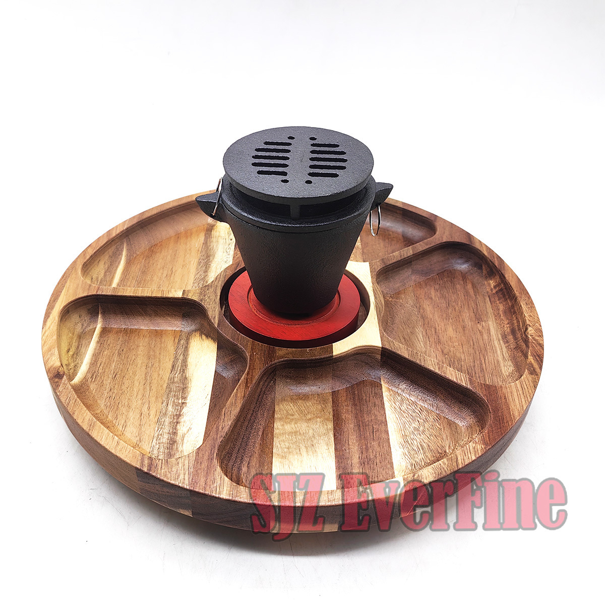 Mini Hibachi Grill Indoor with Wooden Base and Indoor Smores Maker with wooden pu pu platter