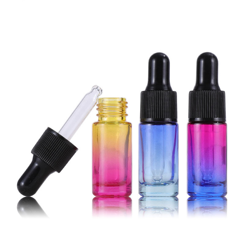 5ml Black Luxury Gradient Perfume Glass Dropper Bottles Roller Roller Cap Polished Plastic Essential Oil Bottles Box 10ml