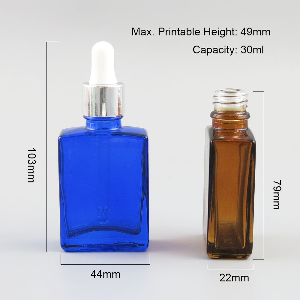 1oz Blue Amber Empty Essential Oil Drop Bottle 30ml Green Square Essence Glass Dropper Bottles Lab Dropping Serum Container