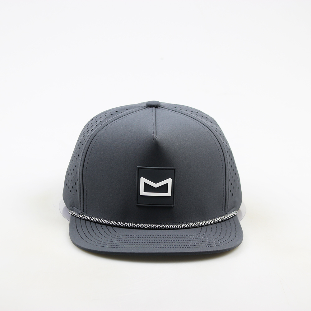 Melin Hydro Hat Manufacturer Custom Logo 5 Panel Waterproof Polyester Golf Sport Mesh Hat Laser Cut Hole Perforated Baseball Cap