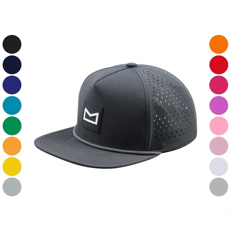 Melin Hydro Hat Manufacturer Custom Logo 5 Panel Waterproof Polyester Golf Sport Mesh Hat Laser Cut Hole Perforated Baseball Cap