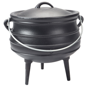 African Cast Iron Potjie Pot with Lid and 3 Legs Camping Cookware for Campfire Coals and Fireplace Cook