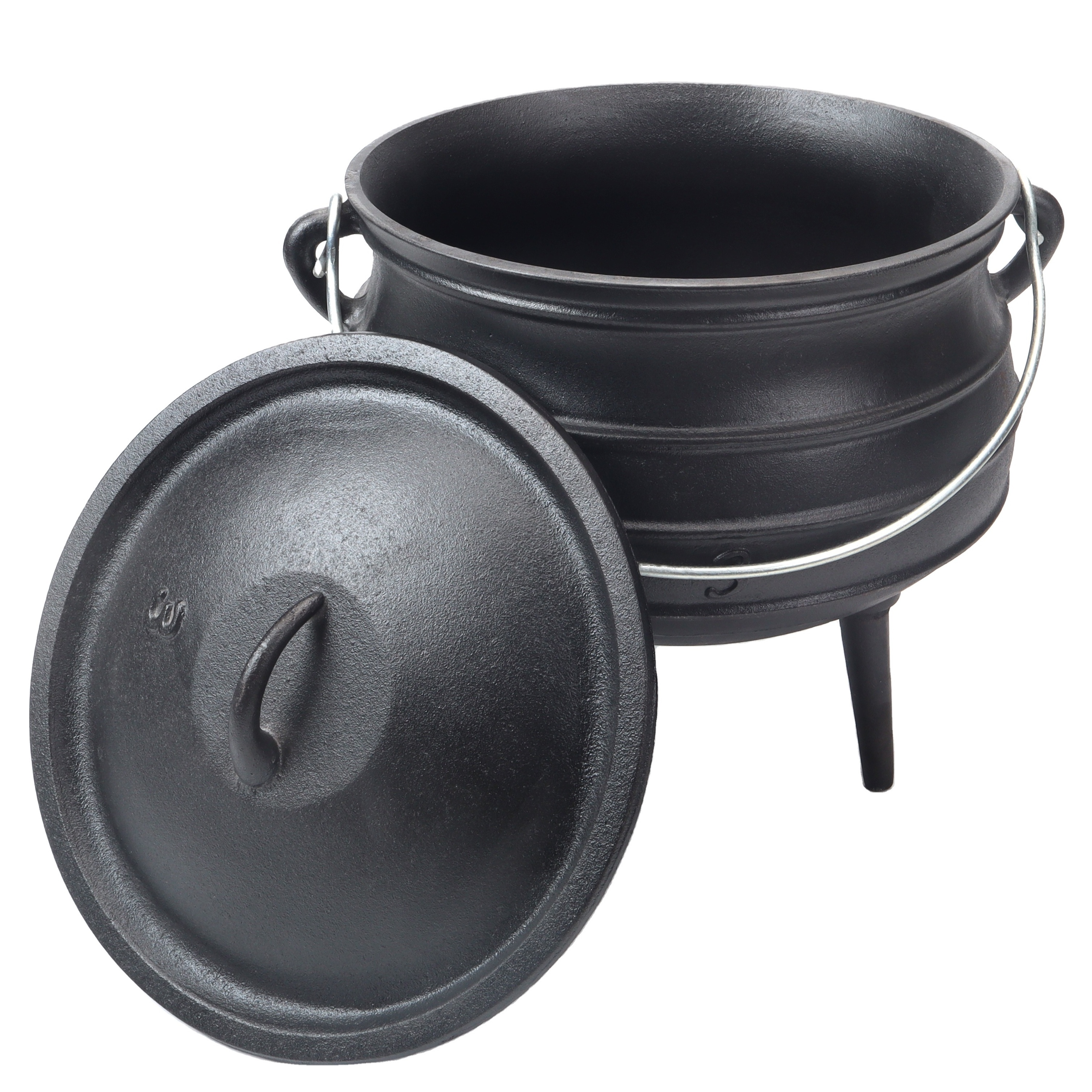 African Cast Iron Potjie Pot with Lid and 3 Legs Camping Cookware for Campfire Coals and Fireplace Cook