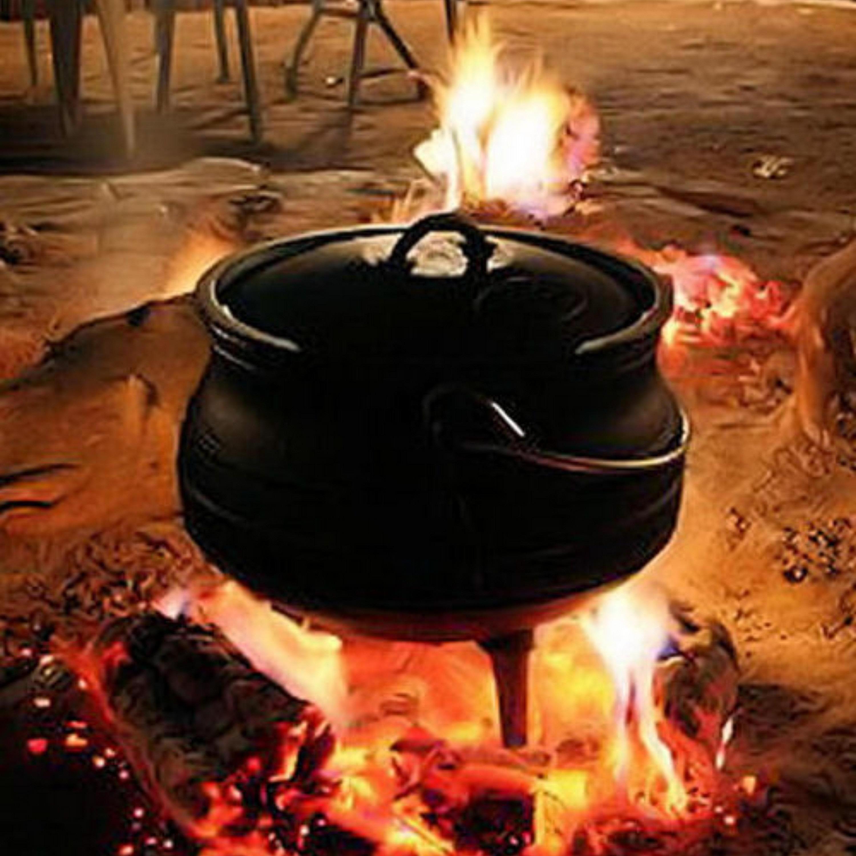 African Cast Iron Potjie Pot with Lid and 3 Legs Camping Cookware for Campfire Coals and Fireplace Cook