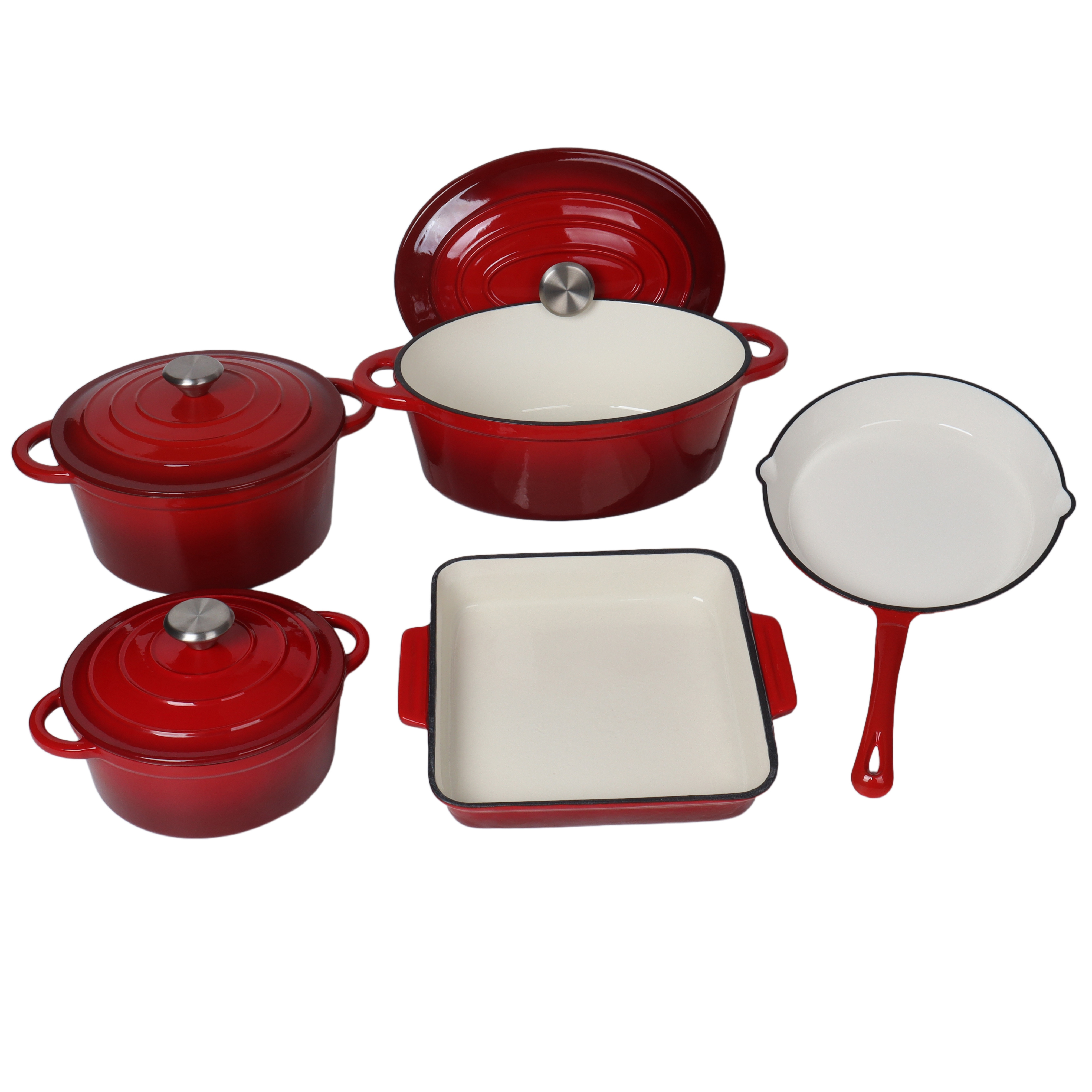 Cheap Price 5 / 6 / 12 Pieces Big Size Cast Iron Cookware Sets Kitchen Cooking Enameled Pot And Pans With Lid