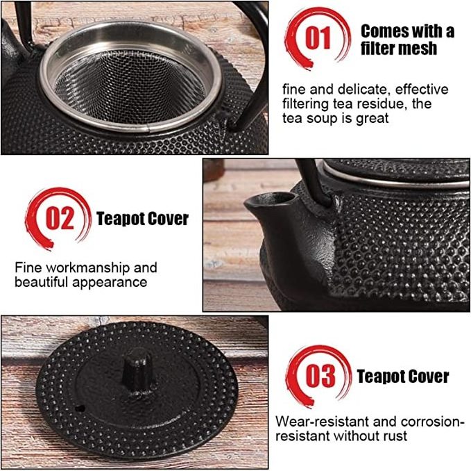 Wholesale Black Enamel Kettle 2.3L Luxury Metal Tea Pot Set Small Cast Iron Teapots With Infuser Filter