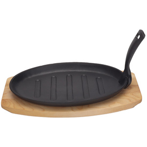 Factory direct high quality wholesale cast iron sizzling pan preseasoned cast iron frying pan fajita pan with removable handle