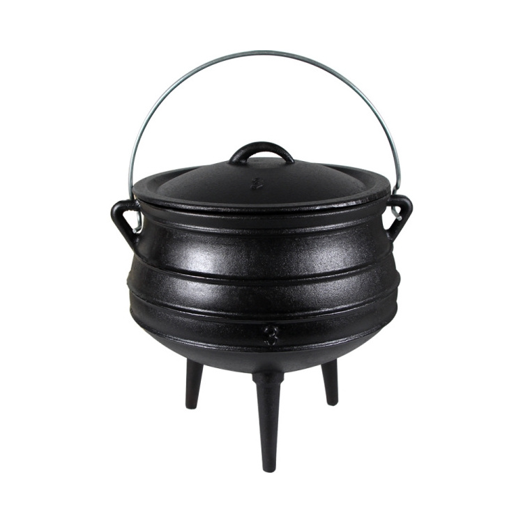 Outdoor Cookware Pre-seasoned 3 Legs Cast Iron African Cooking Cauldrons Soup Potjie Pot For Sale