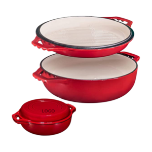 Wholesale Enameled 2 in 1 Combo Cooker Cast Iron Casserole Dish With Skillet Lid