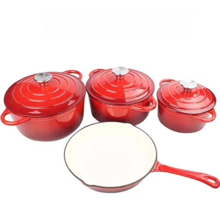 Kitchenware Quality Casserole Cooking Pots Pans 7 pcs Non Stick Enamel Cast Iron Cookware Set