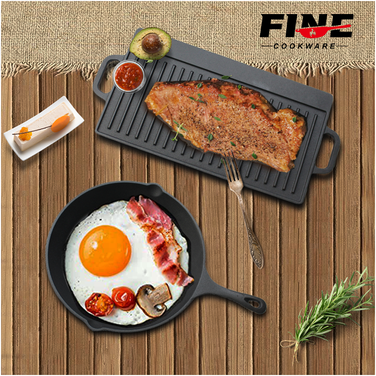 Wholesale Manufacturer Nonstick Pre-seasoned Frying Pizza Griddle Grill Cast Iron Pan Camping Outdoor Cookware