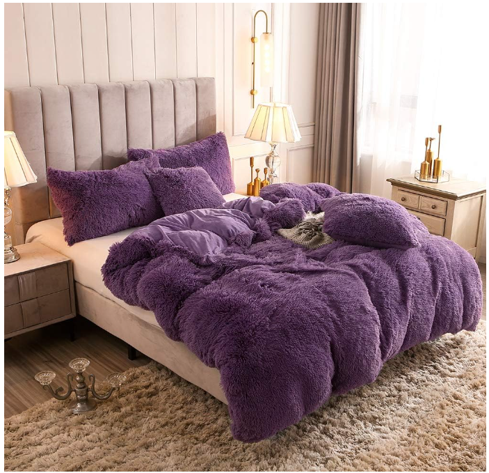 Comforter Set Purple plush warm winter fluffy crystal velvet overcover large  luxury bedding sets