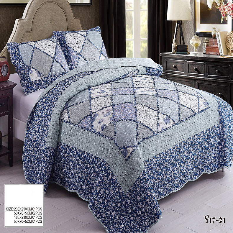 Comfortable soft colchas 3pc Quilted bed cover patchwork matted printing washed summer quilt bedding