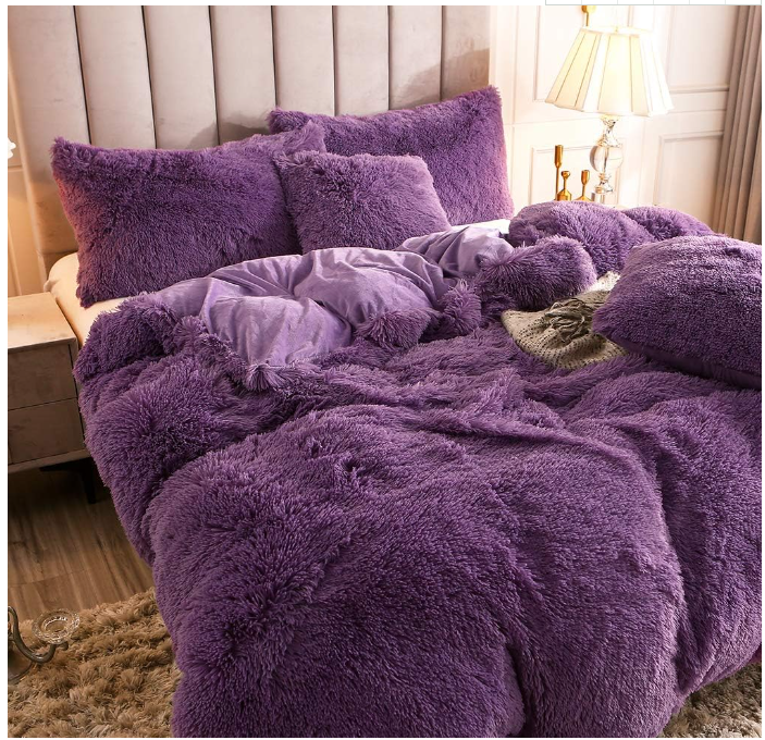 Comforter Set Purple plush warm winter fluffy crystal velvet overcover large  luxury bedding sets