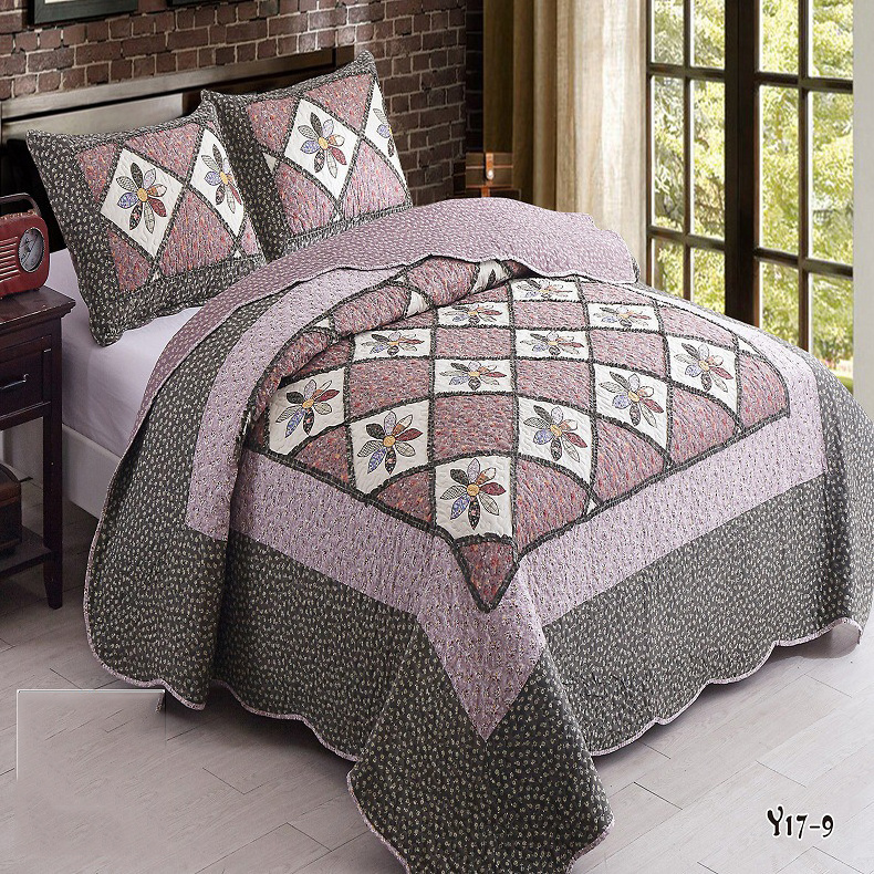 Comfortable soft colchas 3pc Quilted bed cover patchwork matted printing washed summer quilt bedding