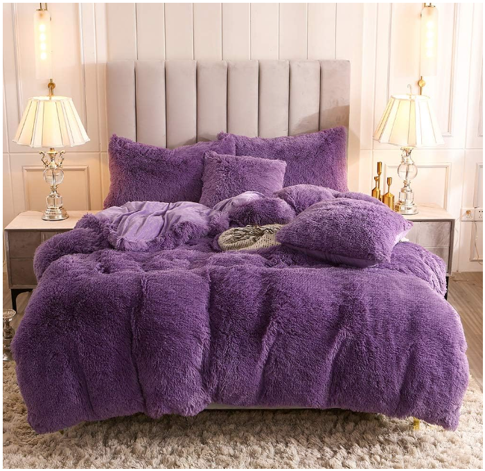 Comforter Set Purple plush warm winter fluffy crystal velvet overcover large  luxury bedding sets