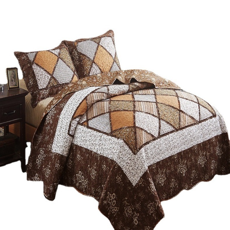 Comfortable soft colchas 3pc Quilted bed cover patchwork matted printing washed summer quilt bedding