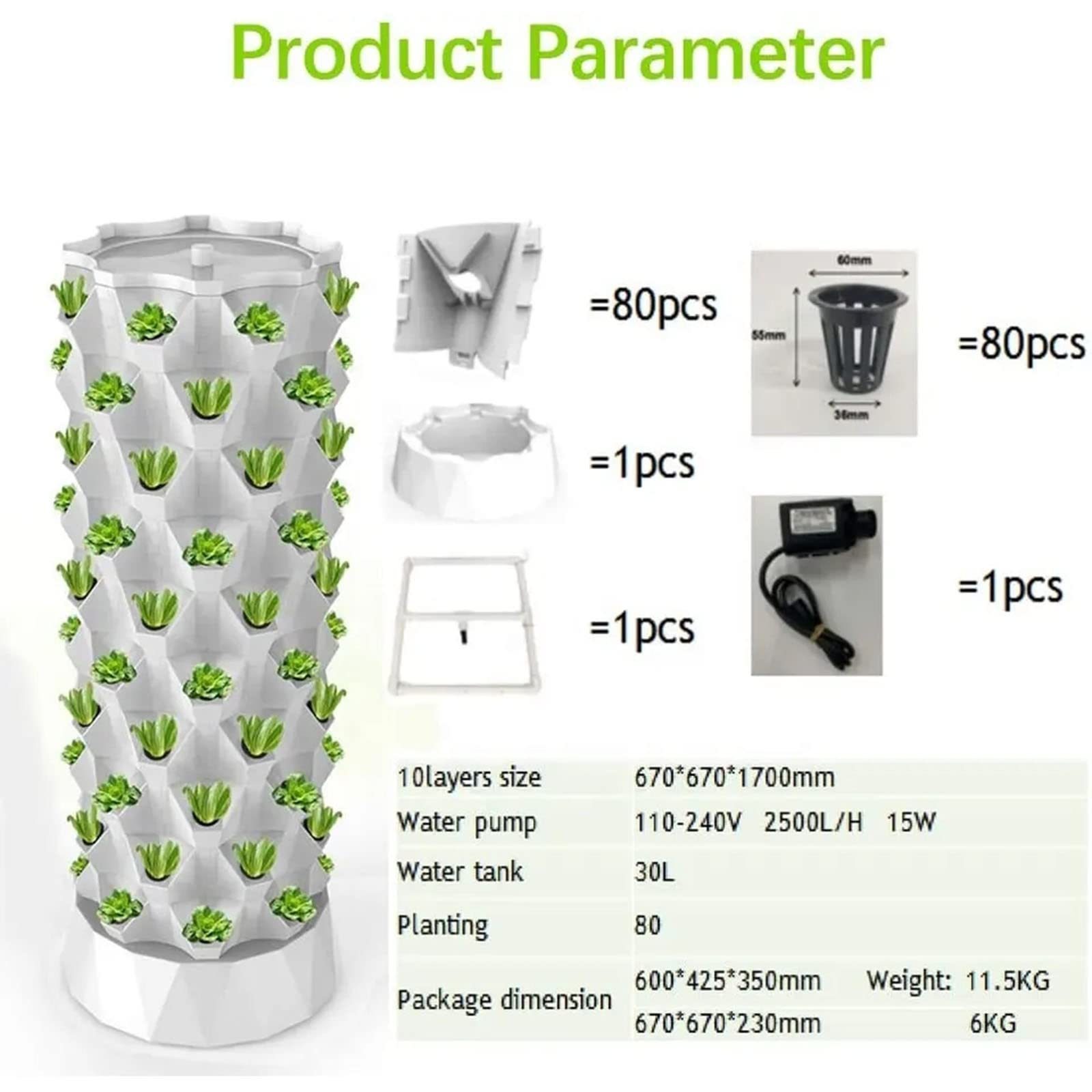 Low Cost Agricultural Used Greenhouse Aeroponics Vegetables Planting Tower Indoor Garden Hydroponic Growing Tower for Sale