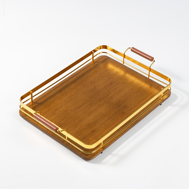 Wholesale Custom Design and Finishing Available Rectangular Wooden Serving Tray with Stainless Steel Handle