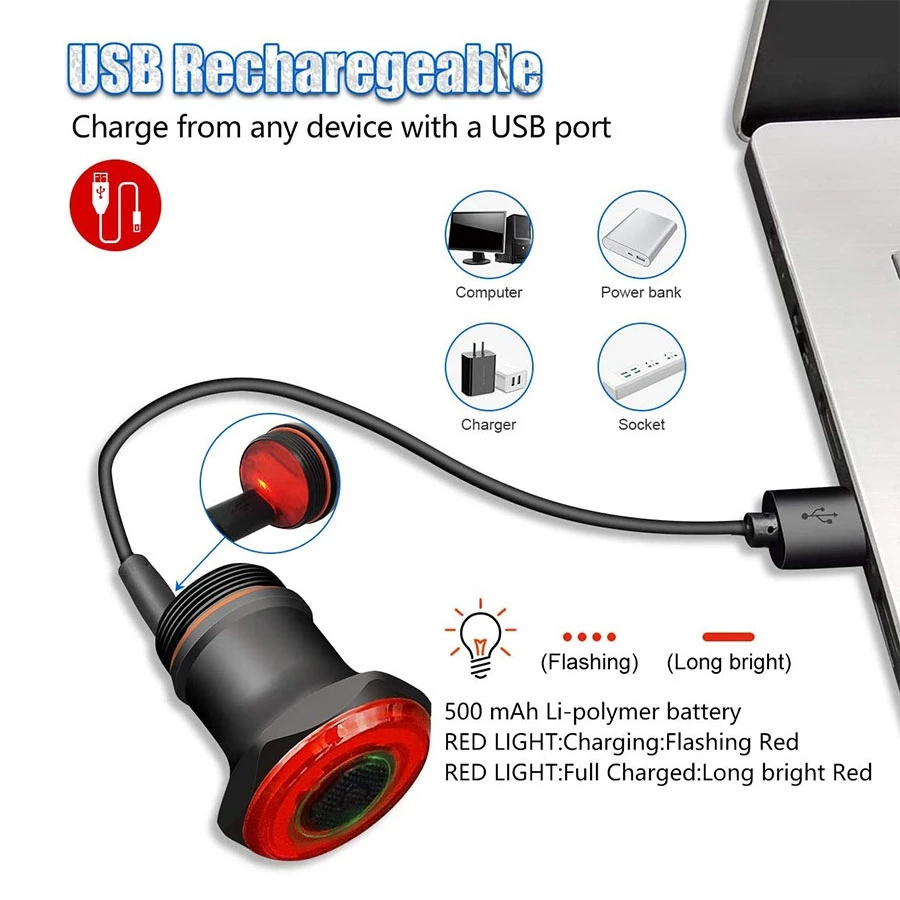 Smart Bicycle Tail Rear Light Auto Start Stop Brake IPX6 Waterproof USB Charge Cycling Tail Taillight Bike LED Lights