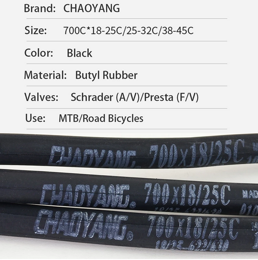 Hot sale Chaoyang ultra low price bicycle tube 700 * 18/23/25/28/32/35/38/42/43C butyl rubber mountain bike tube