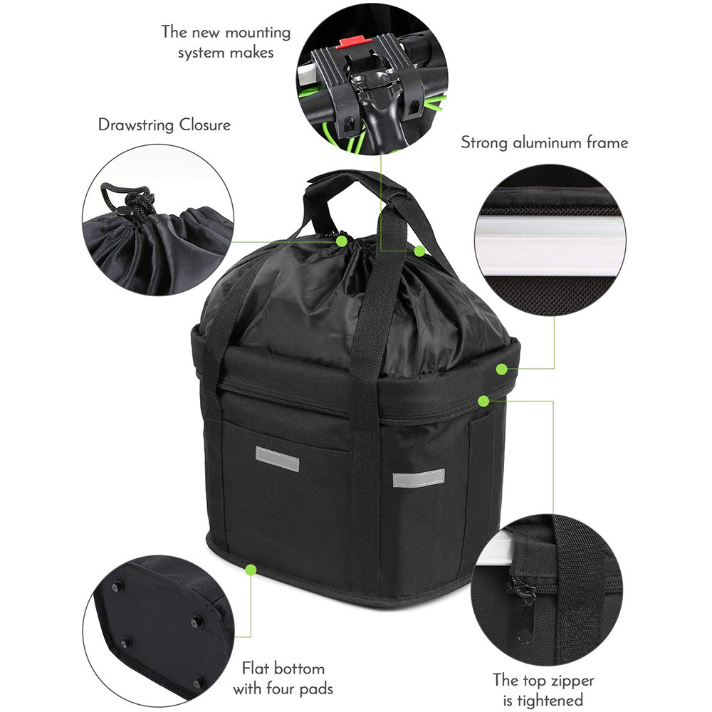 GFD Detachable Foldable Canvas Waterproof Bicycle Front Basket Bike Pet Baskets Carrier Travel Bag Bicycle Front Basket