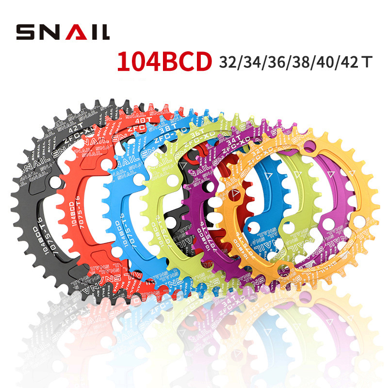 Snail 104BCD Round Narrow Wide Chainring Mountain Bike Single Speed Crankset Tooth Plate Parts 104 BCD 32t 34t 36t 38t 40t 42t