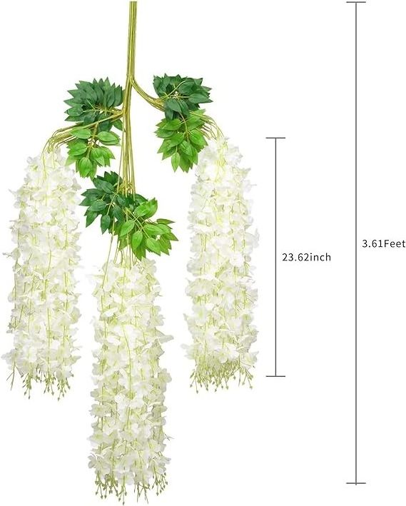 GM White Wisteria Hanging Flowers  12 Pack 3.6 Feet/Piece Artificial Fake Wisteria Vine Rattan Hanging Garland Silk Flowers