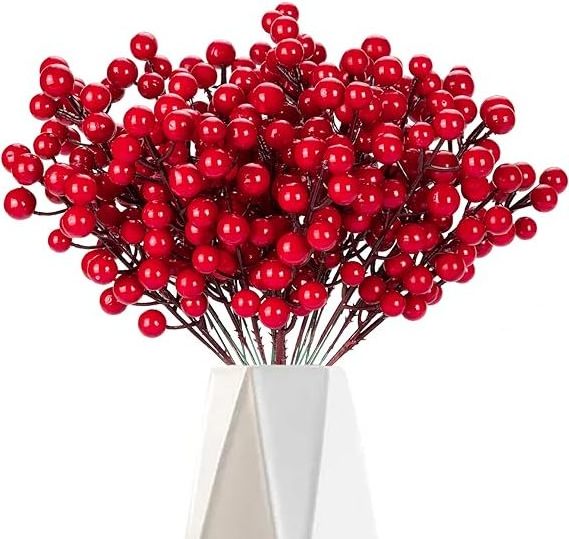 GM Christmas Red Berries Stems Artificial Xmas Berry Picks for Christmas Tree Ornaments Crafts Holiday Home Decor