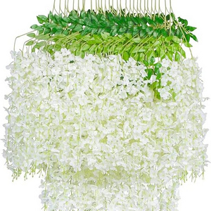 GM White Wisteria Hanging Flowers  12 Pack 3.6 Feet/Piece Artificial Fake Wisteria Vine Rattan Hanging Garland Silk Flowers