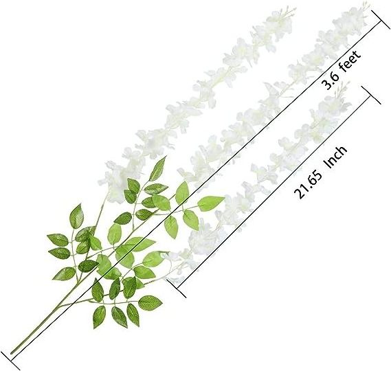 GM White Wisteria Hanging Flowers  12 Pack 3.6 Feet/Piece Artificial Fake Wisteria Vine Rattan Hanging Garland Silk Flowers