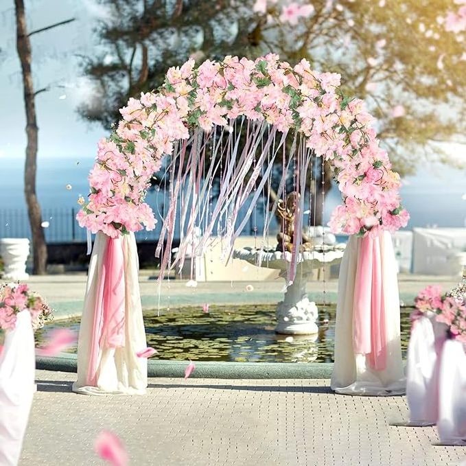 GM Artificial Cherry Blossom Vines, 15Feet Hanging Plants Silk Garland Fake Cherry Flowers for Home Garden Wall Wedding Decor