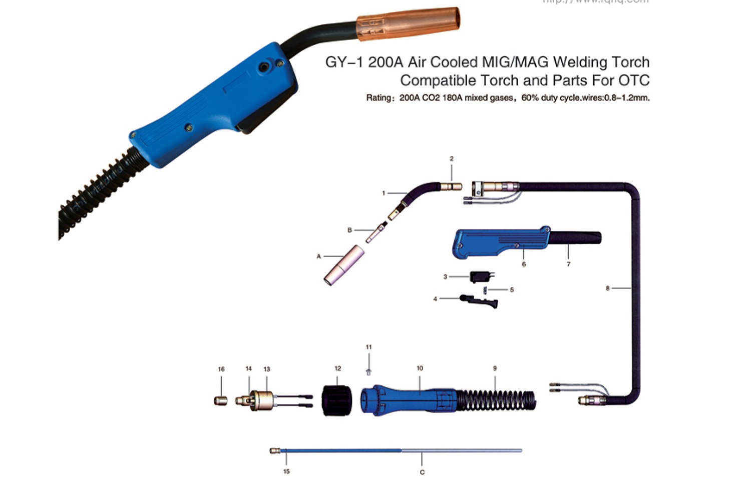 Guaranteed Quality OTC 200A Mig Welding Torch panasonic200 GAS cooled welding gun PANA200 WELDING torch