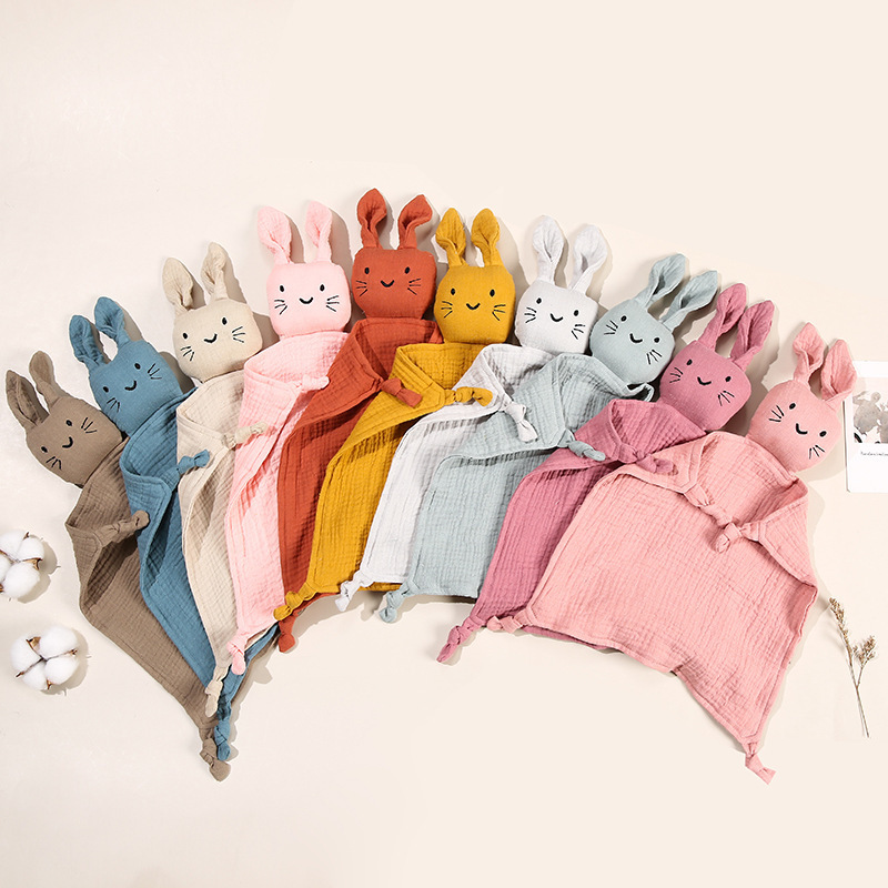 Hot Sale Double Layer Animal Organic Cotton Soft Toy Muslin Blanket Baby Rabbit Bunny Lovey Baby Comforter Blanket