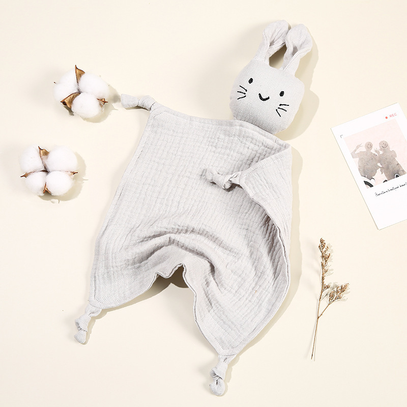 Hot Sale Double Layer Animal Organic Cotton Soft Toy Muslin Blanket Baby Rabbit Bunny Lovey Baby Comforter Blanket