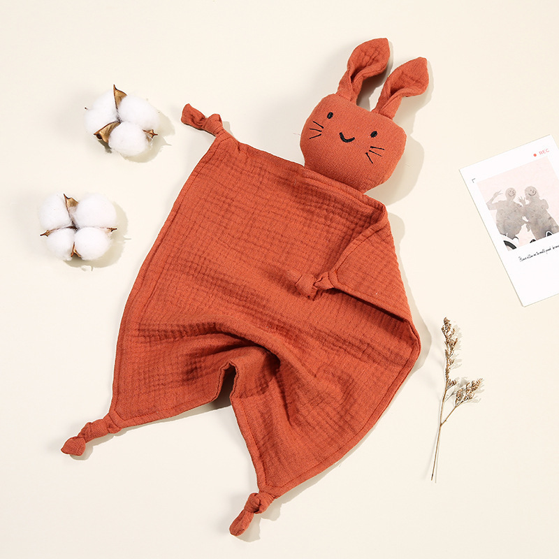 Hot Sale Double Layer Animal Organic Cotton Soft Toy Muslin Blanket Baby Rabbit Bunny Lovey Baby Comforter Blanket