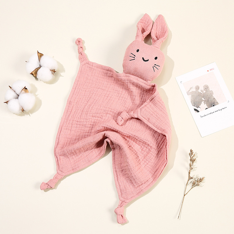 Hot Sale Double Layer Animal Organic Cotton Soft Toy Muslin Blanket Baby Rabbit Bunny Lovey Baby Comforter Blanket