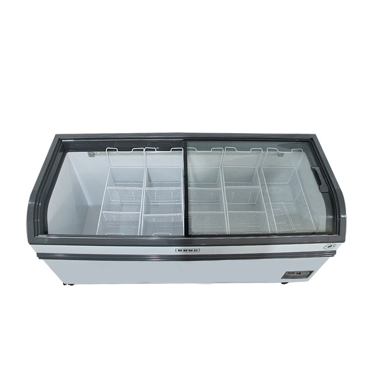 600L open top air combined sliding door island cabinet cooler refrigerator deep freezer for supermarket