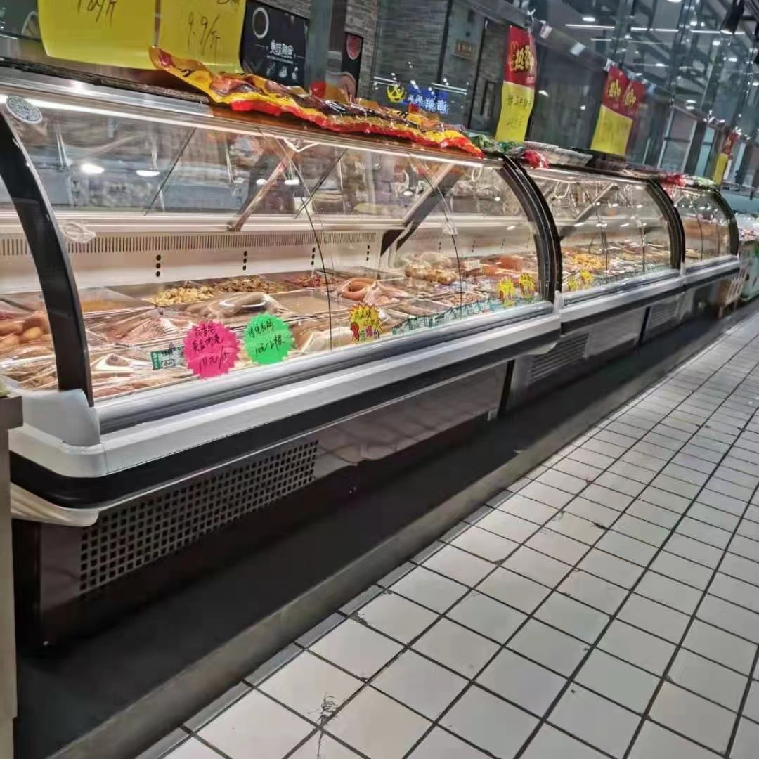 Custom Supermarket Deli Open Case Meat Cooler Display Case Customized Brown Painting Steel Sliding Display Glass Door R290 1year