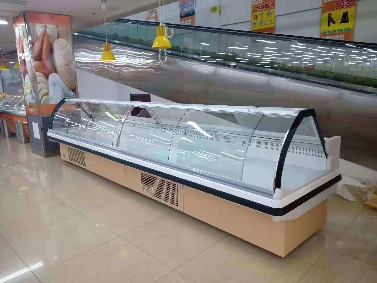 Custom Supermarket Deli Open Case Meat Cooler Display Case Customized Brown Painting Steel Sliding Display Glass Door R290 1year