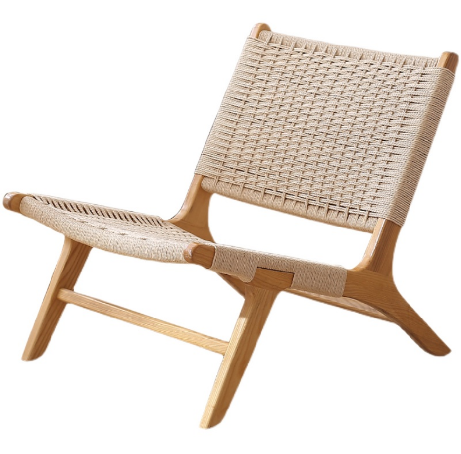 2022 Nordic ash beach chair solid wood woven rope chair saddle leather net red chair handmade