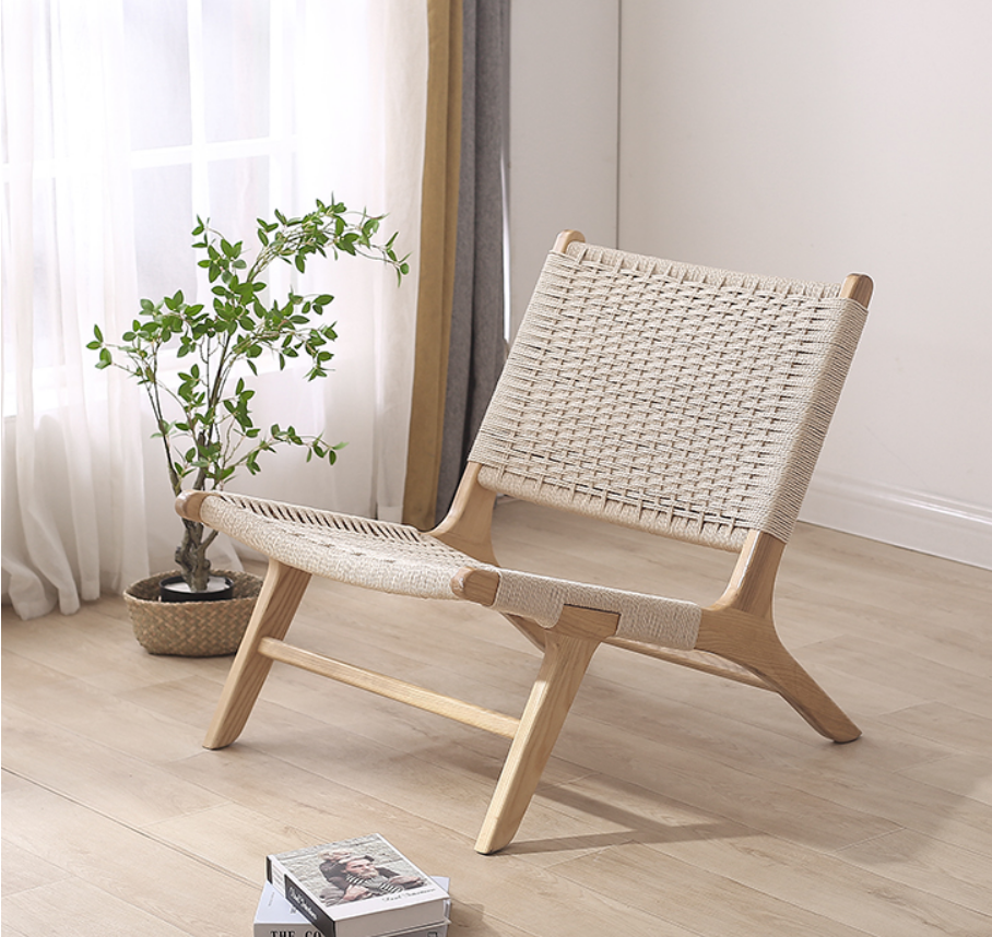 2022 Nordic ash beach chair solid wood woven rope chair saddle leather net red chair handmade