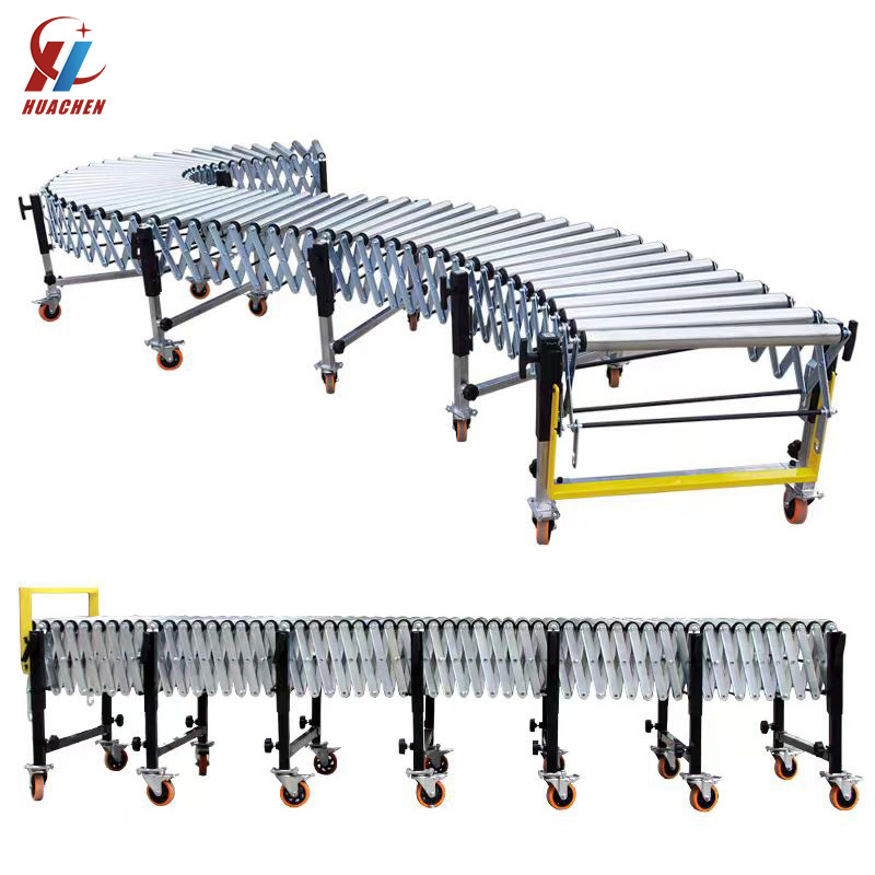 Manual Gravity Flexible Expandable Roller Conveyor Transportation Systems Stainless Steel Roller Belt truck unloading