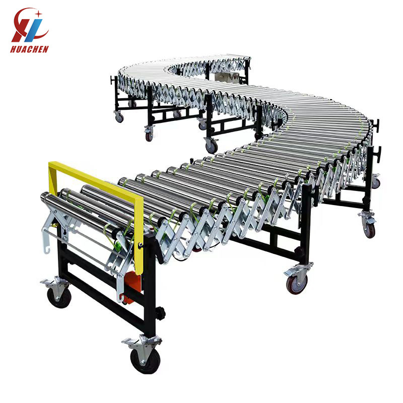 Manual Gravity Flexible Expandable Roller Conveyor Transportation Systems Stainless Steel Roller Belt truck unloading