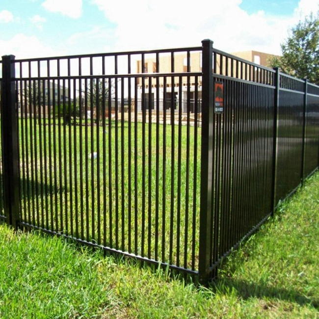 black color 2m zinc steel picket fence panel,modern ornamental wrought iron fence and gate