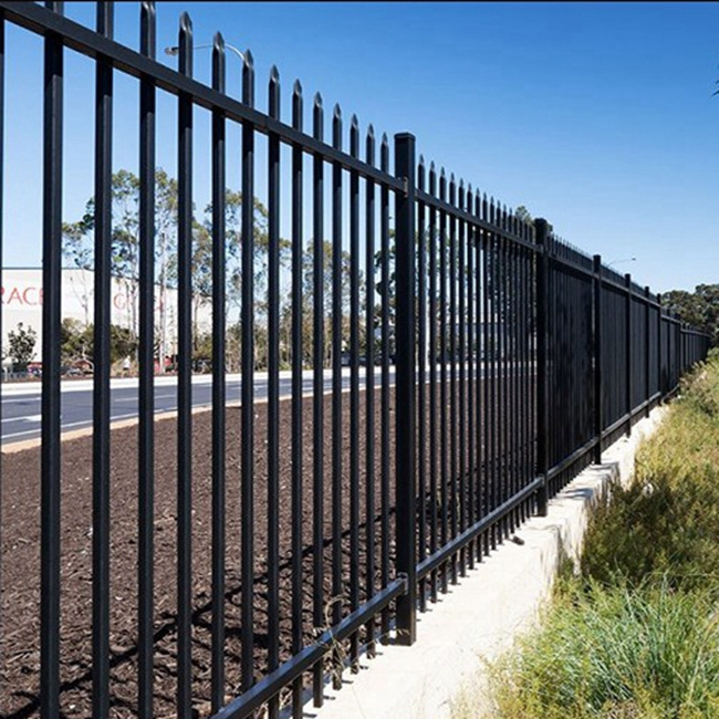 black color 2m zinc steel picket fence panel,modern ornamental wrought iron fence and gate