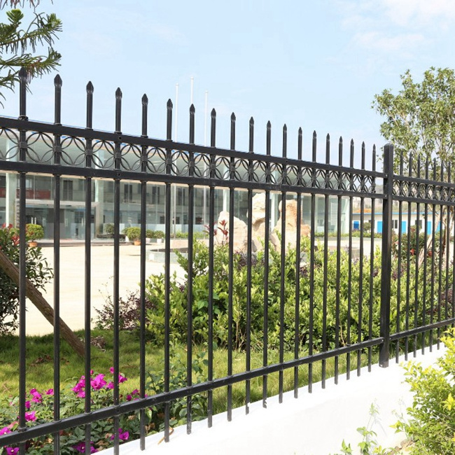 black color 2m zinc steel picket fence panel,modern ornamental wrought iron fence and gate